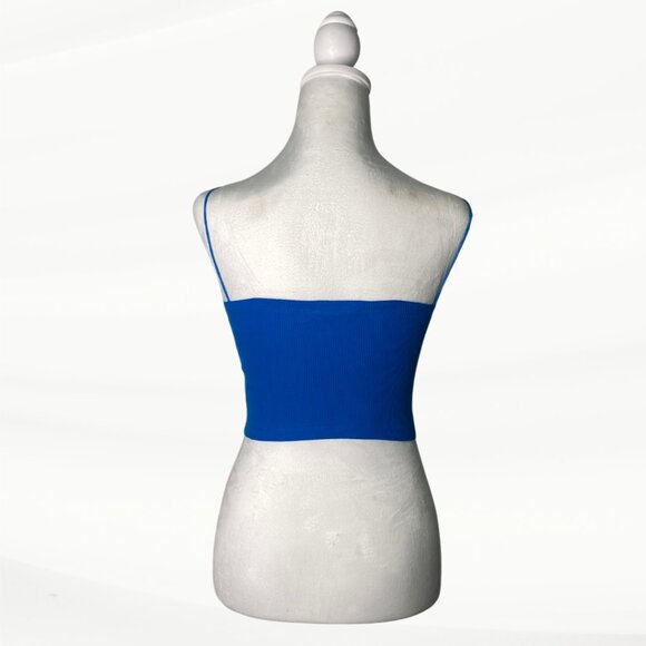 Lot of 2 Zara Ribbed Spaghetti Strap Black & Blue Tube Tops, Women's Size Small - Picture 3 of 12